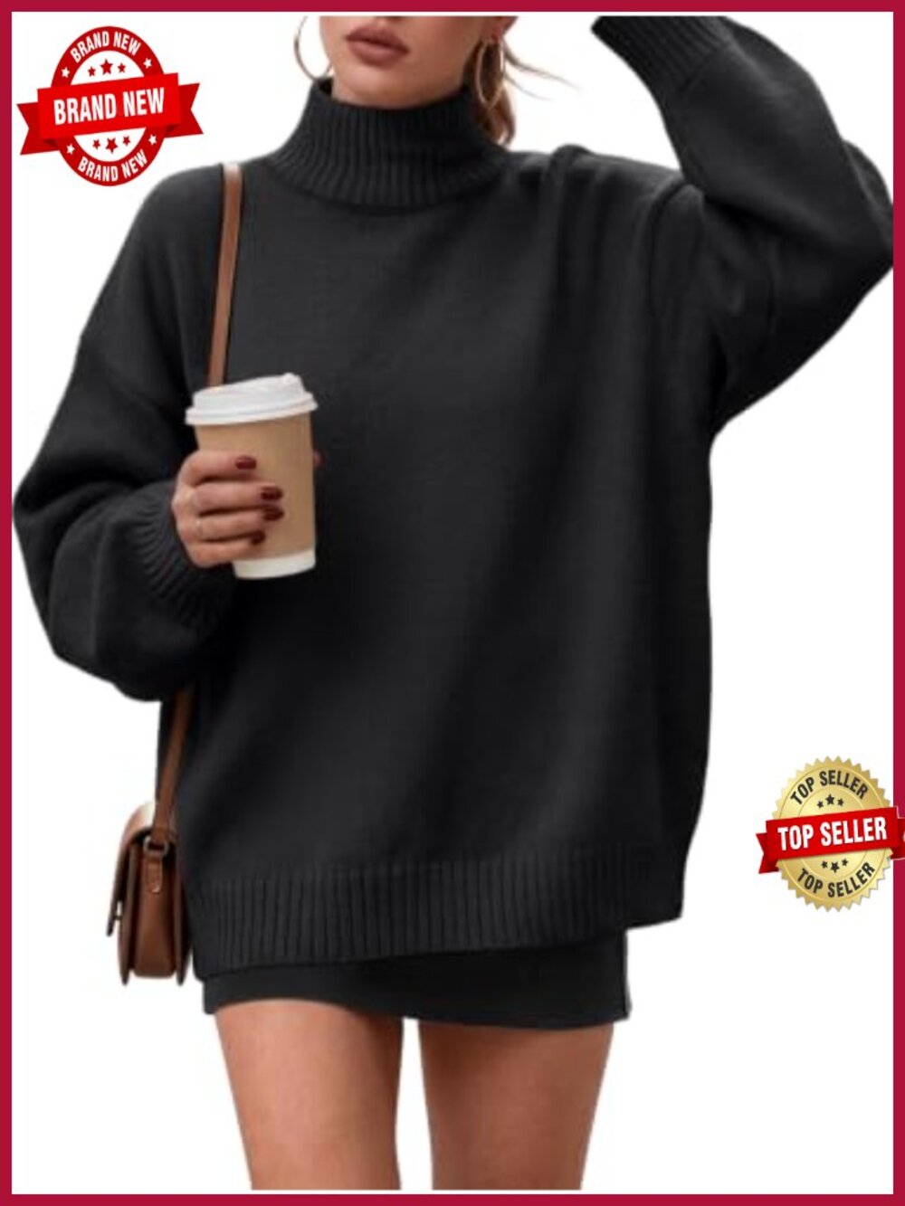 Mock Turtleneck Oversized Cozy Knit Pullover Sweater